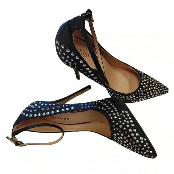 Zigi Soho Black Slingback Gold Silver  Adornments Pointed Toe Size 7 - Picture 4 of 10